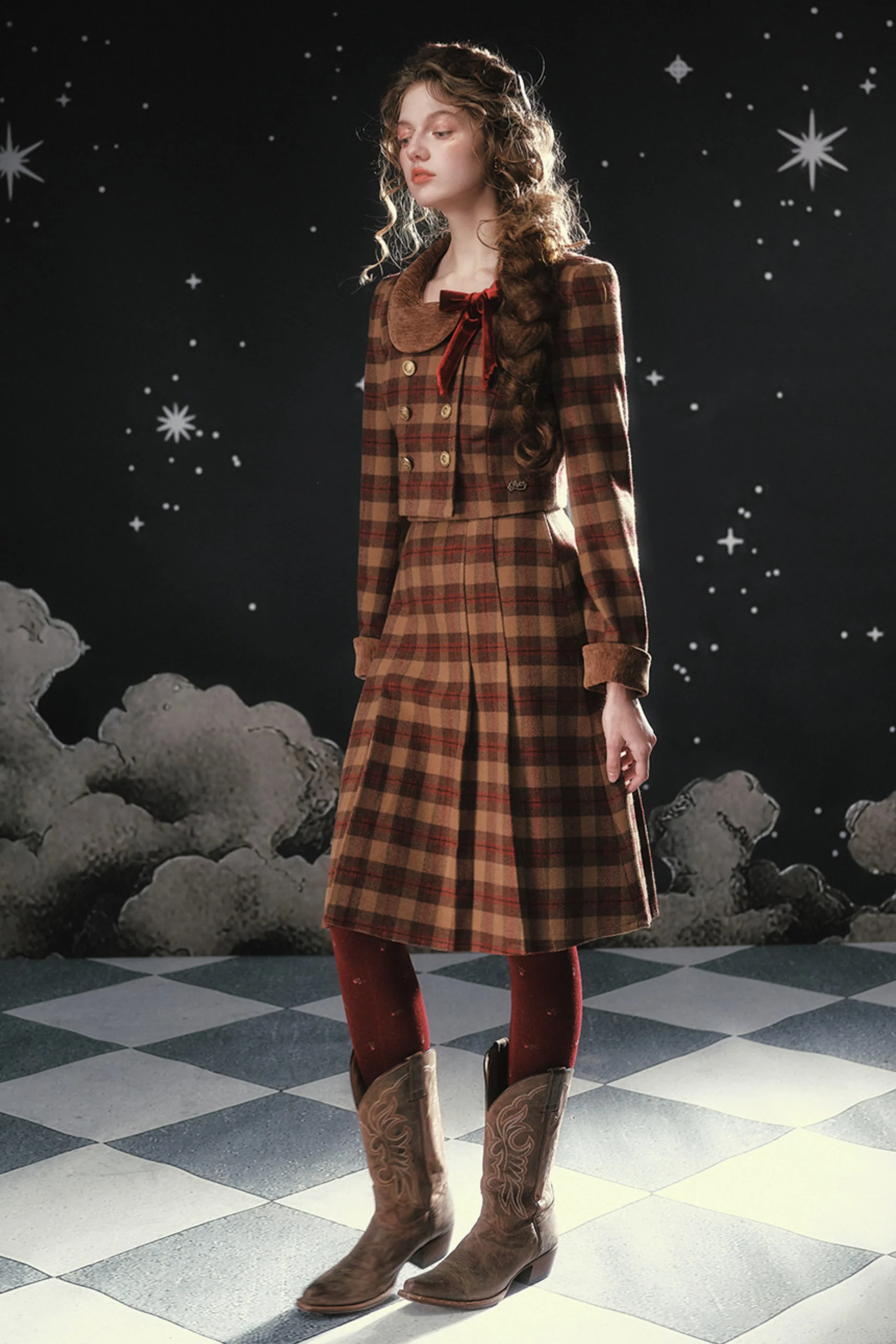 French British College Maillard Check Jacket + Skirt - Image 4