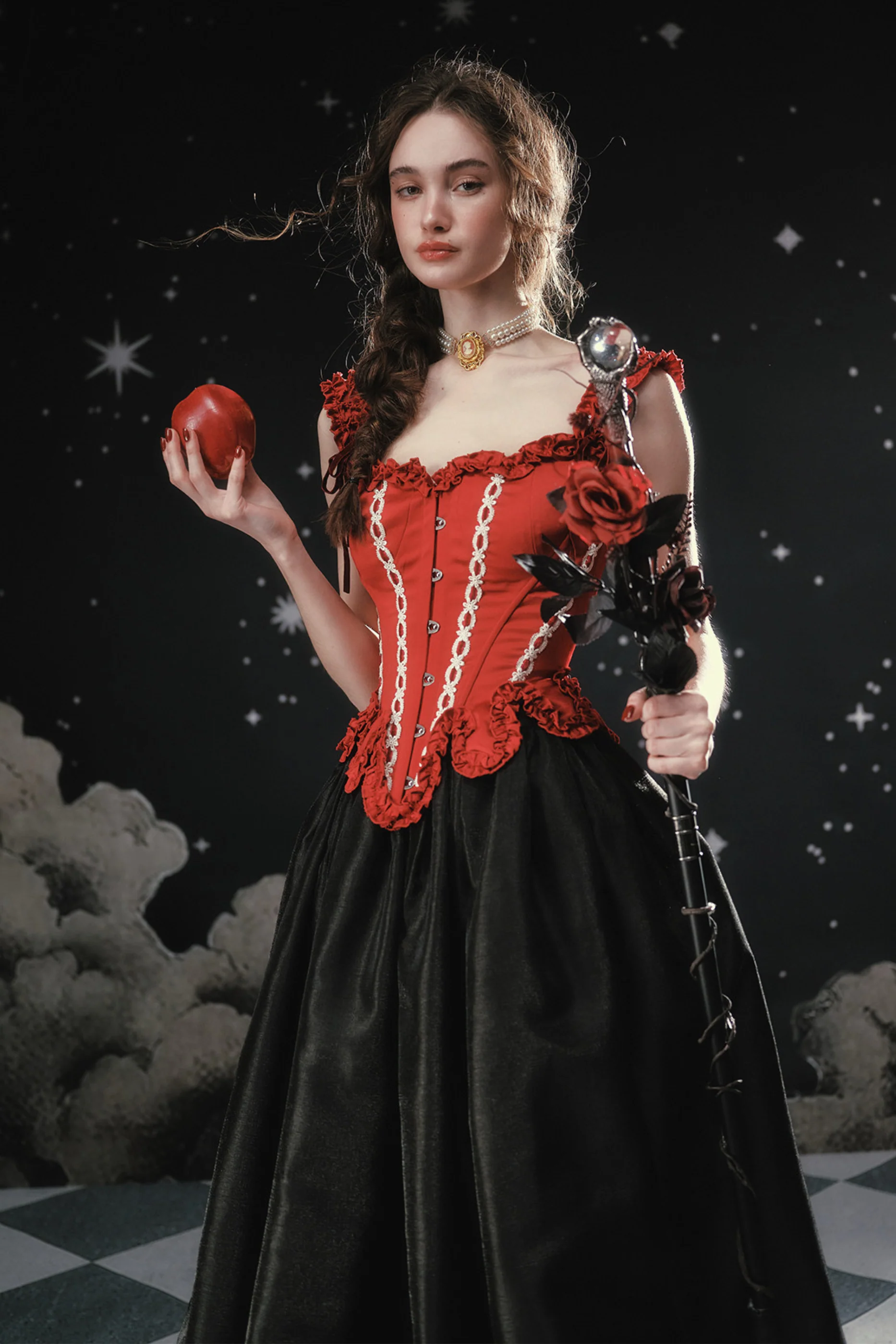Lace Maid Retro Red Corset Top + Flare Skirt - Image 4