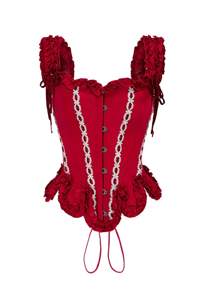 Lace Maid Retro Red Corset Top + Flare Skirt - Image 9
