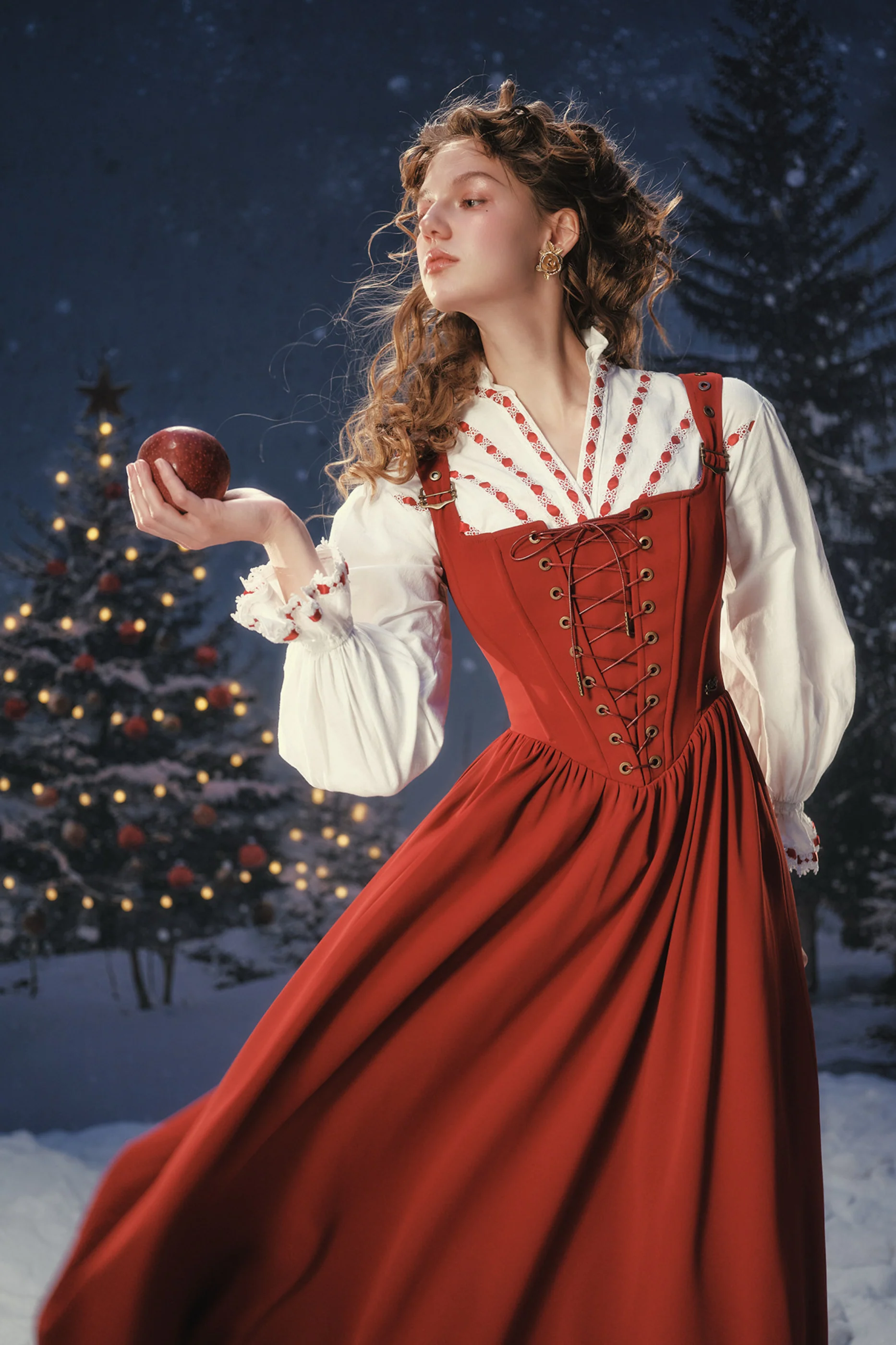 Lace Maid Retro Red Suspender Dress + Blouse - Image 13