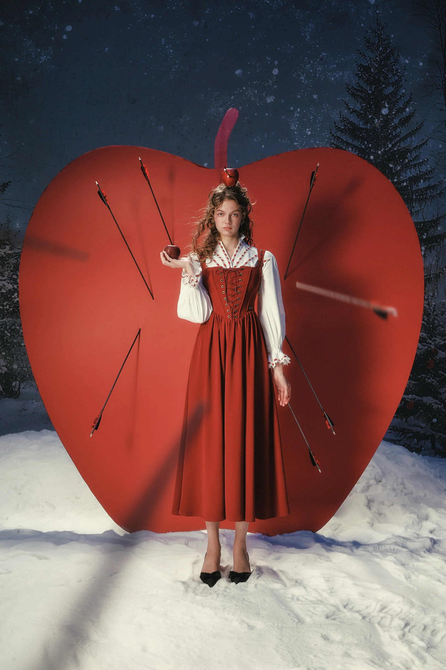 Lace Maid Retro Red Suspender Dress + Blouse - Image 3