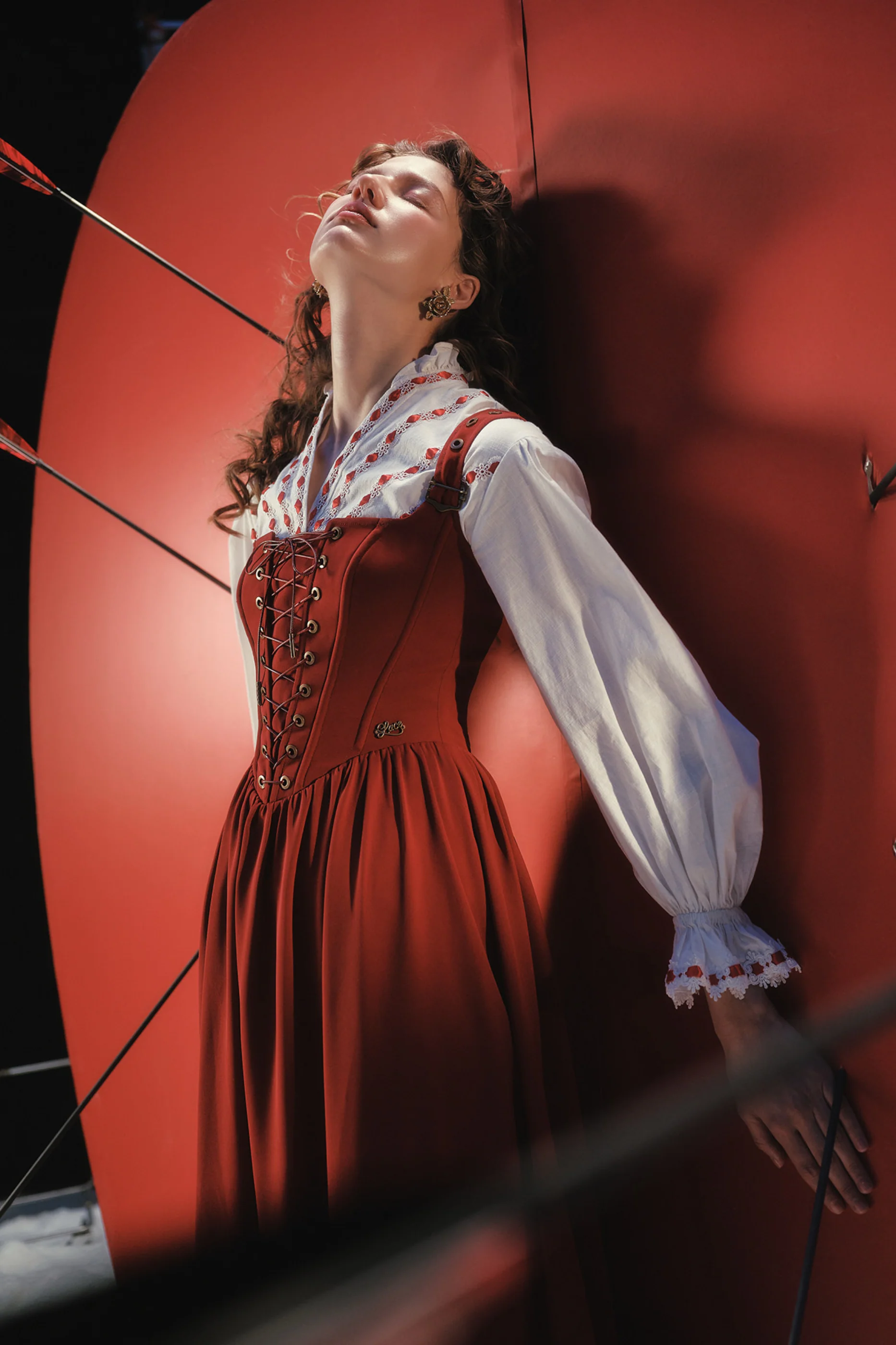 Lace Maid Retro Red Suspender Dress + Blouse - Image 5