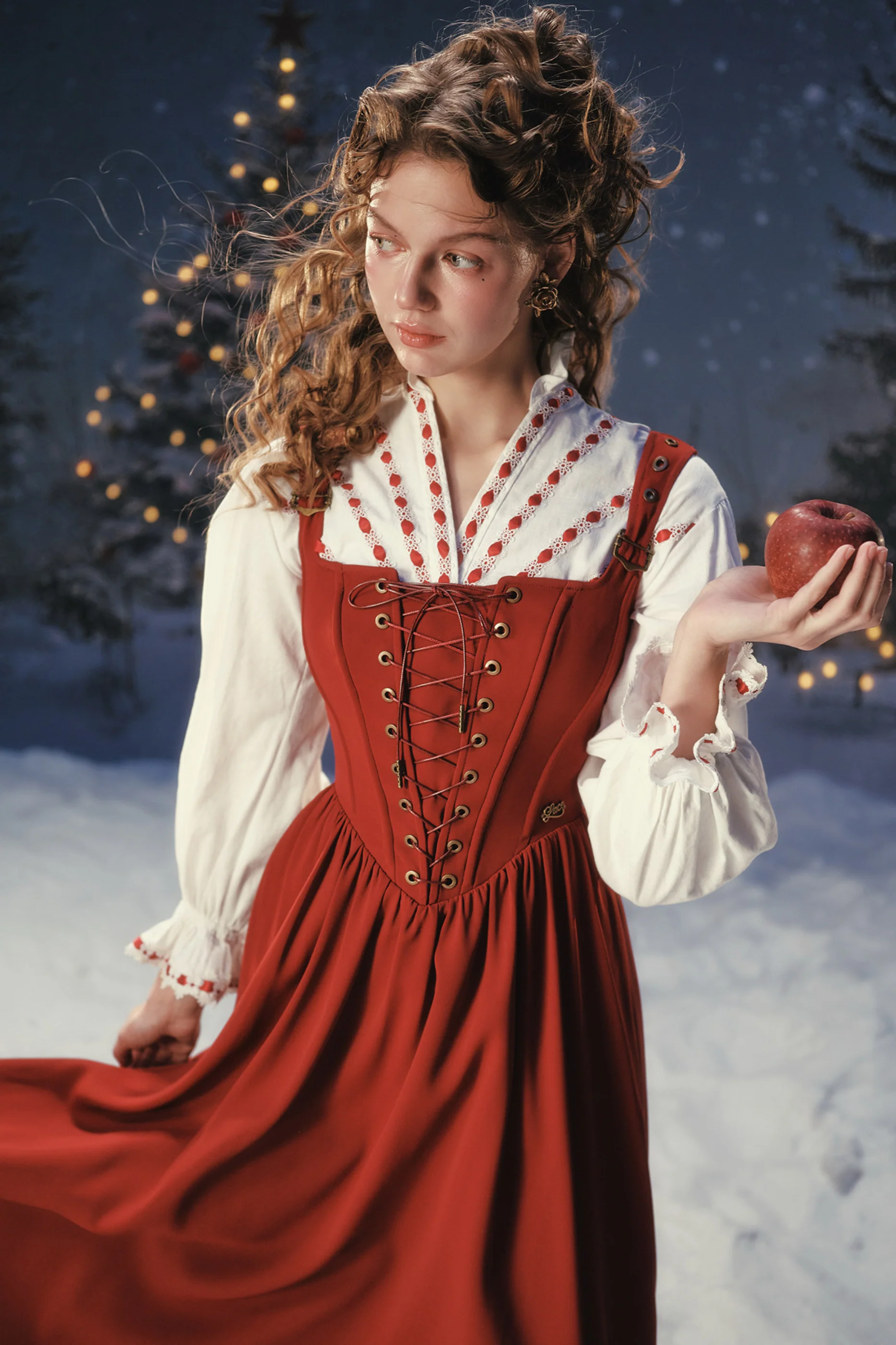 Lace Maid Retro Red Suspender Dress + Blouse - Image 9