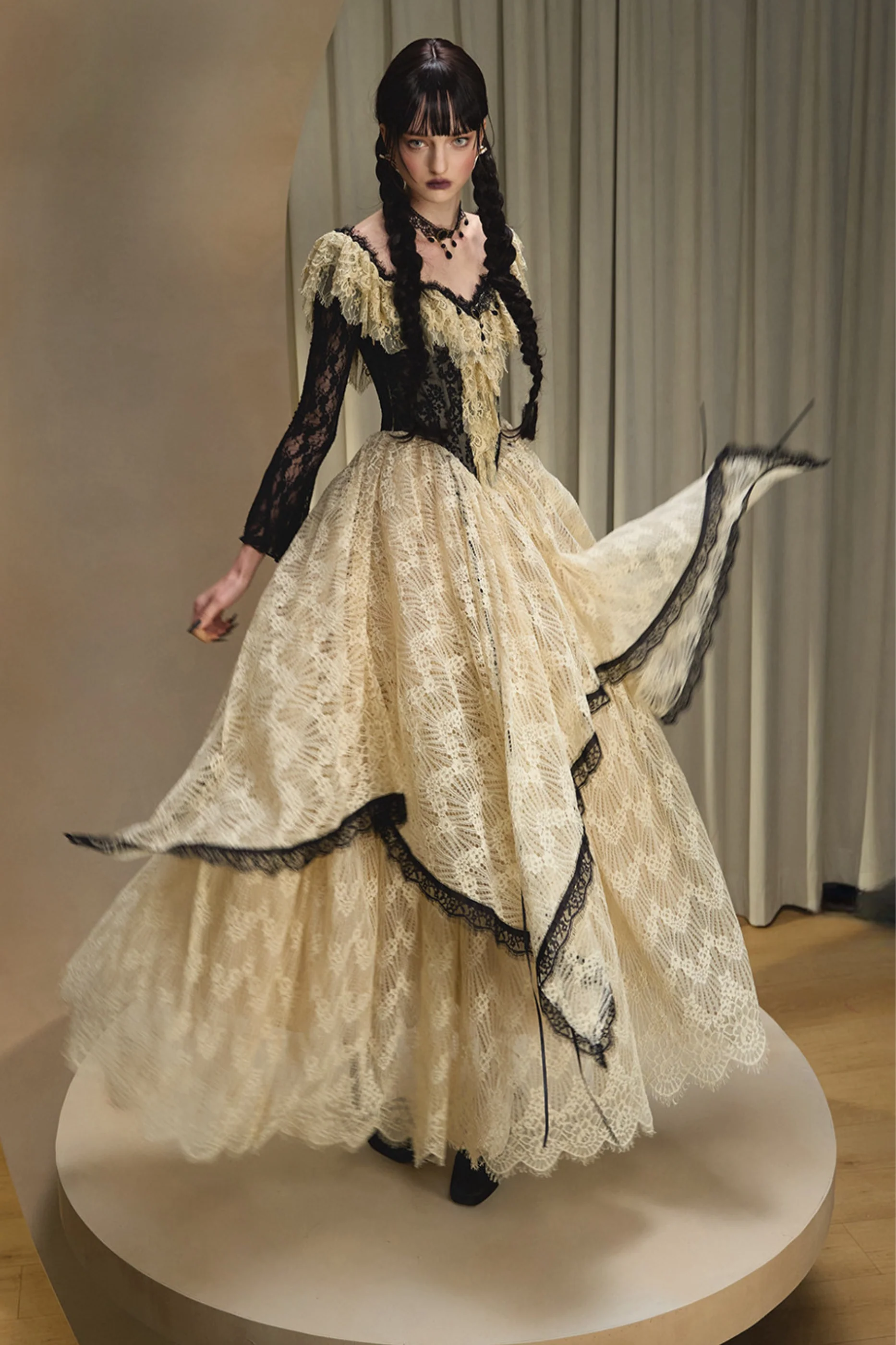 Lace Maid Retro Waist French Dress - Image 2