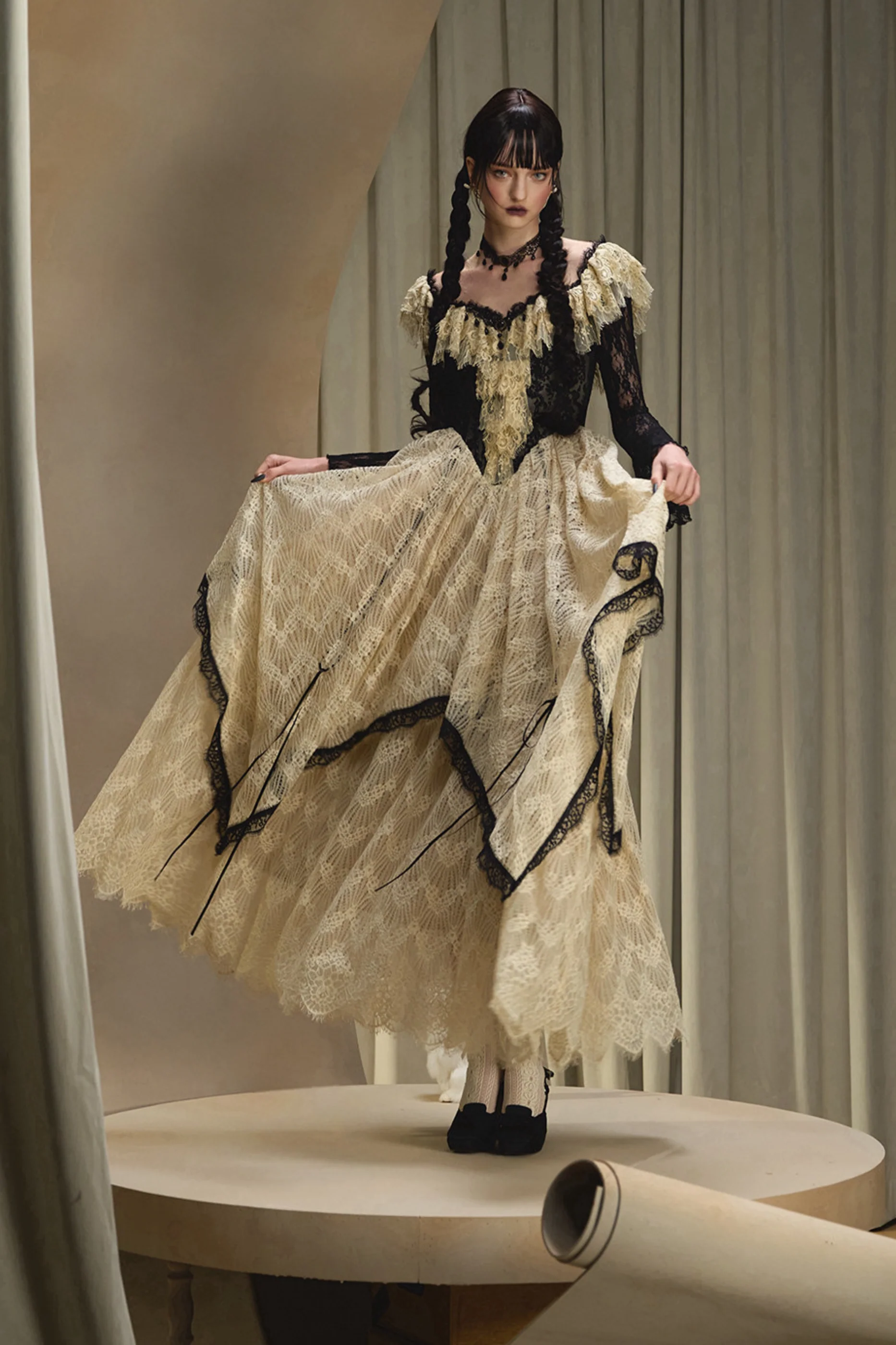 Lace Maid Retro Waist French Dress - Image 5
