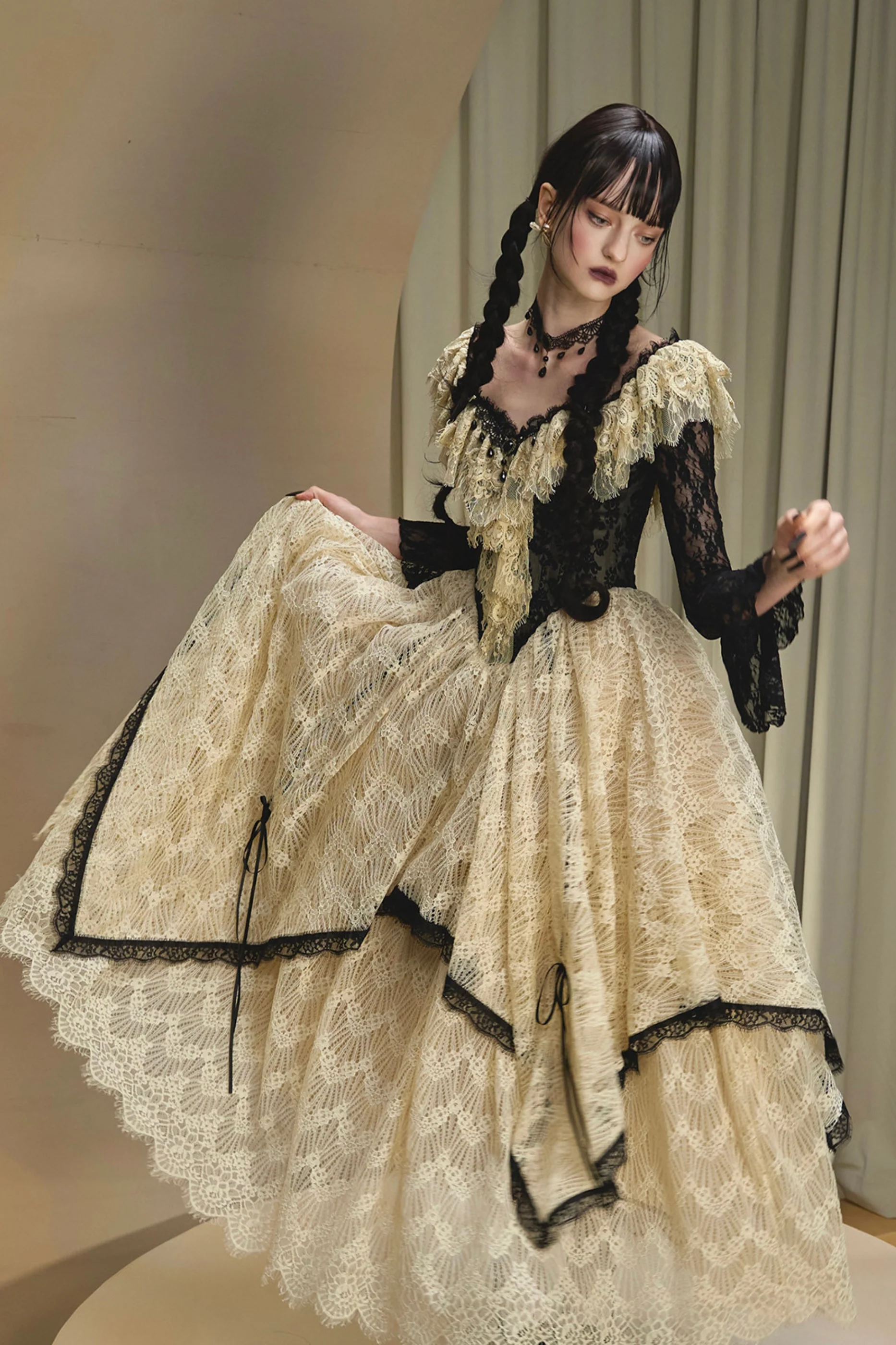 Lace Maid Retro Waist French Dress - Image 7