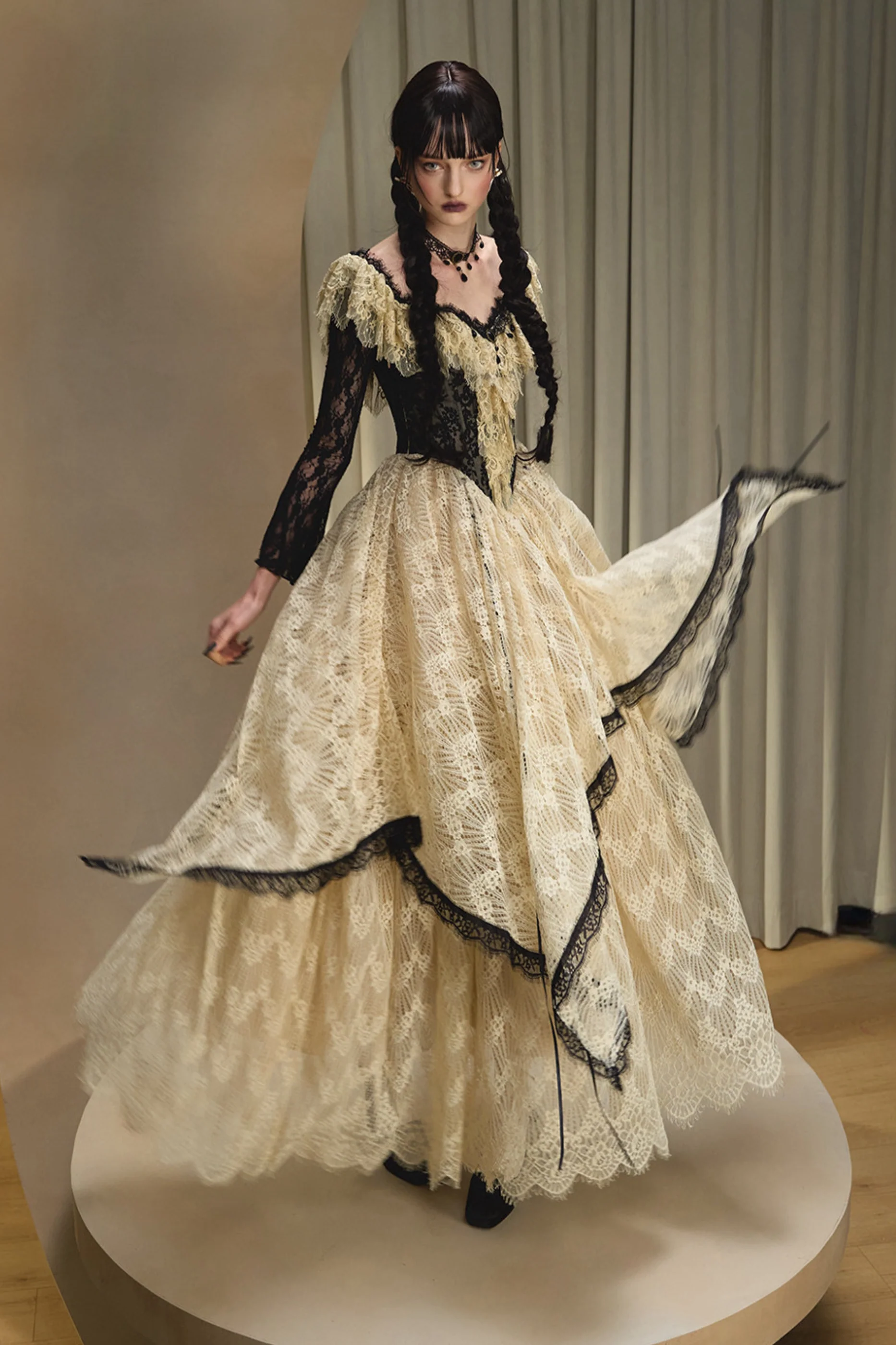 Lace Maid Retro Waist French Dress - Image 4