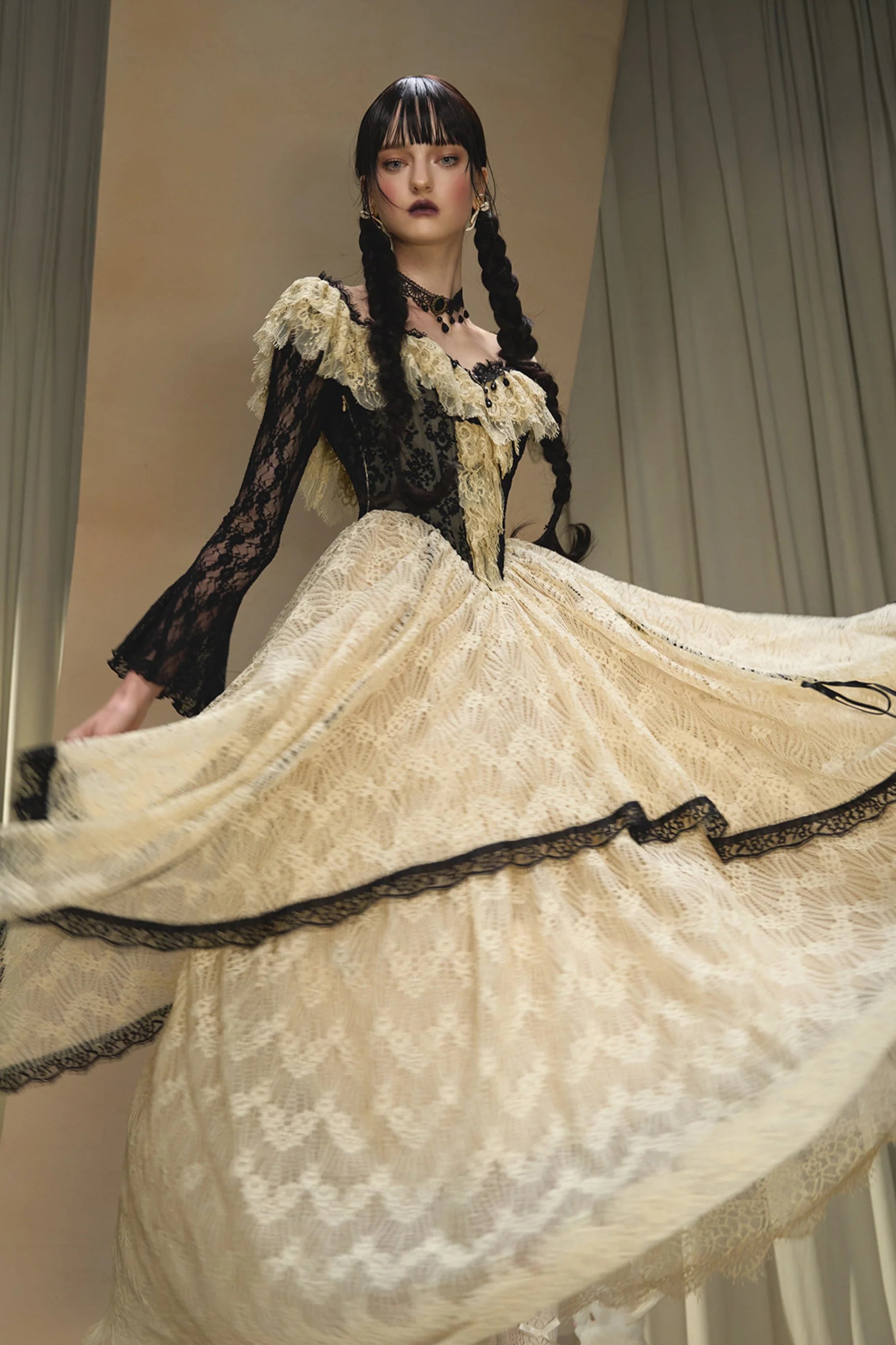 Lace Maid Retro Waist French Dress - Image 6