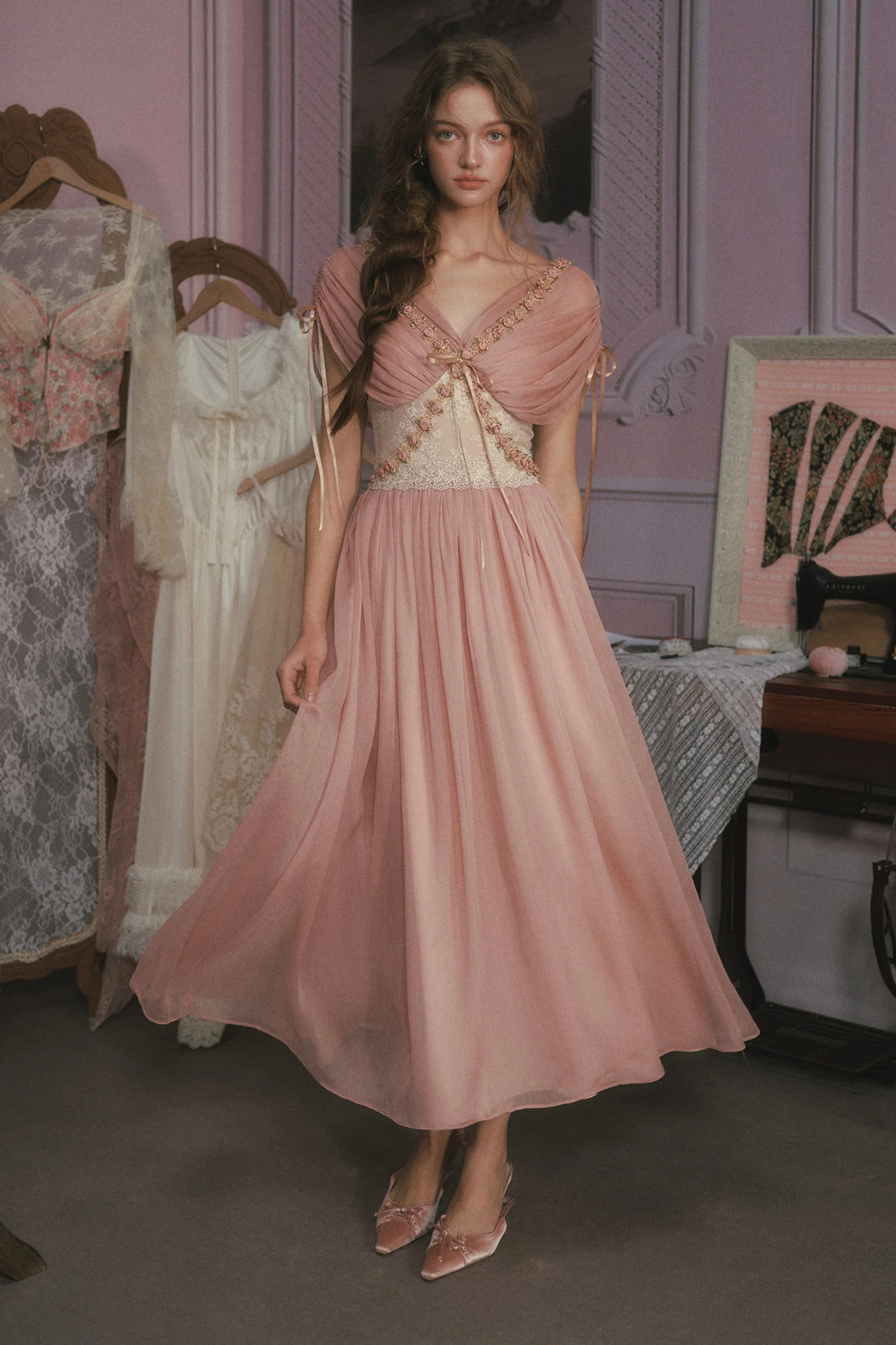 Lace Maid Rose Retro Long Dress - Image 2