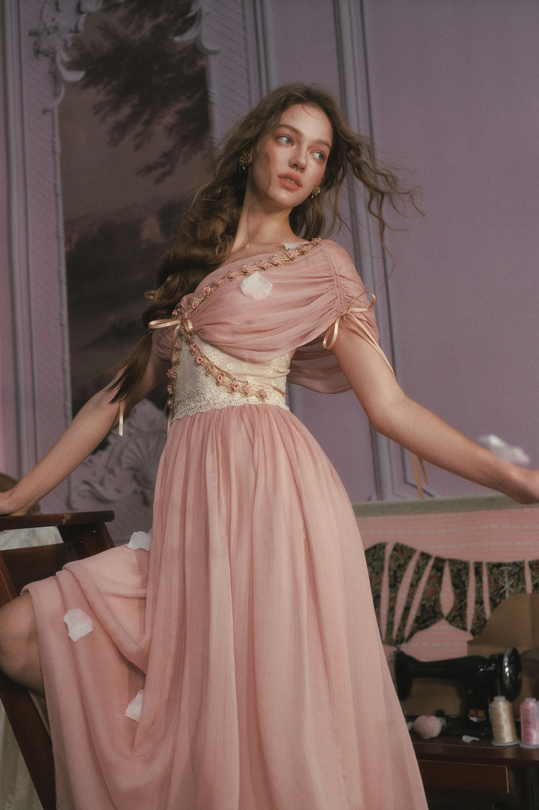 Lace Maid Rose Retro Long Dress - Image 7