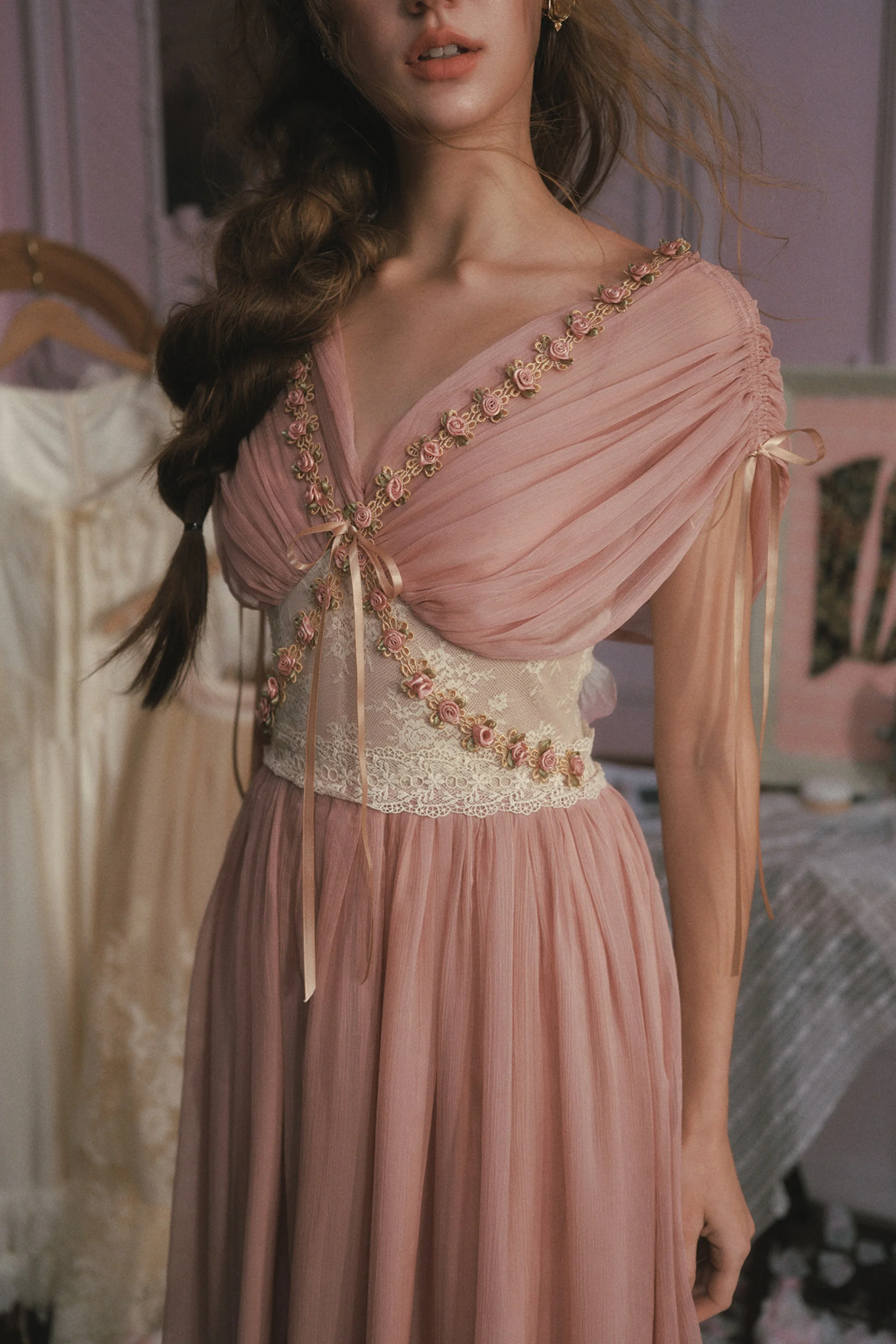 Lace Maid Rose Retro Long Dress - Image 9