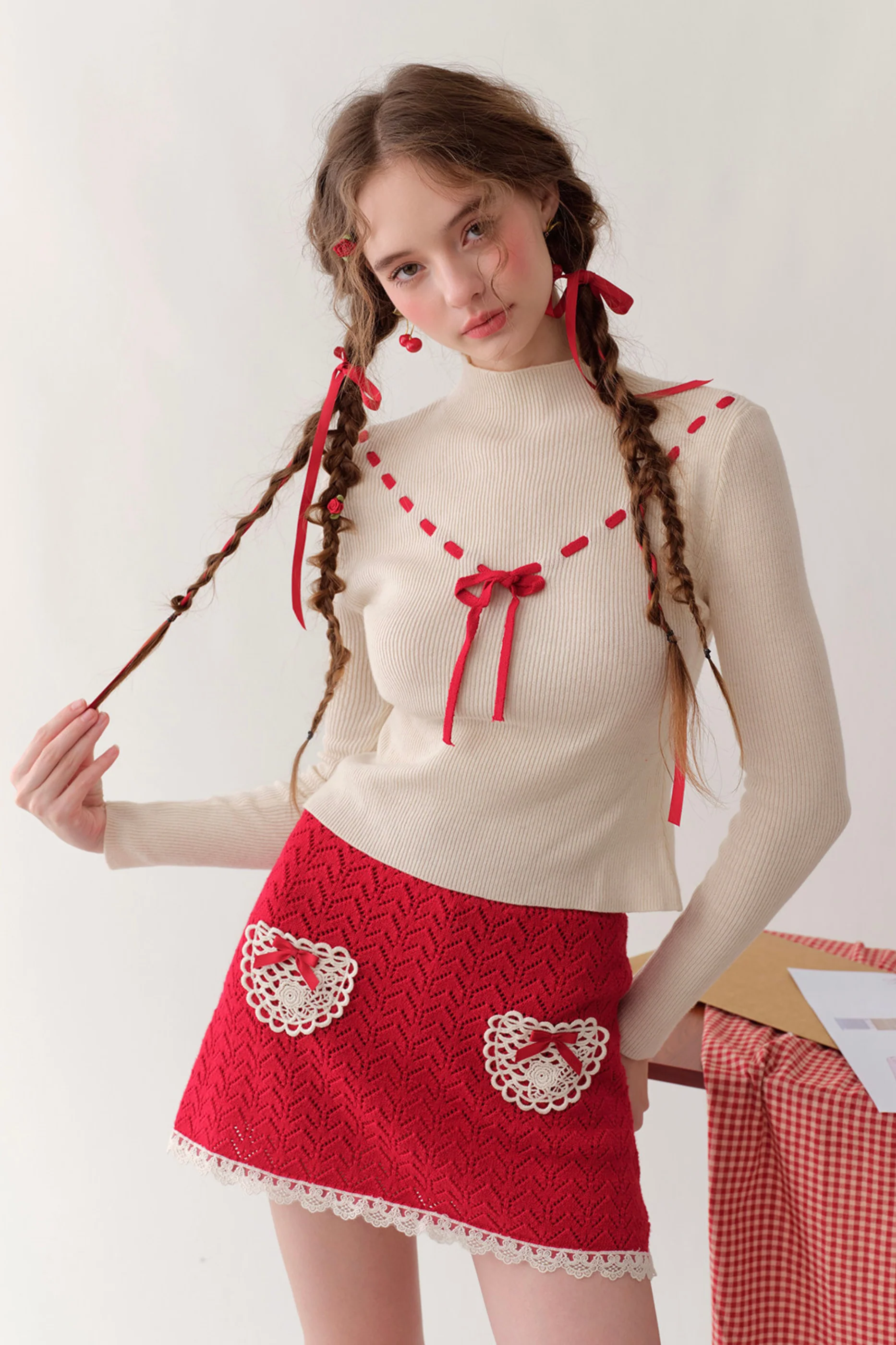 Lace Maid Belly Knit + Short Skirt + Long Skirt - Image 2