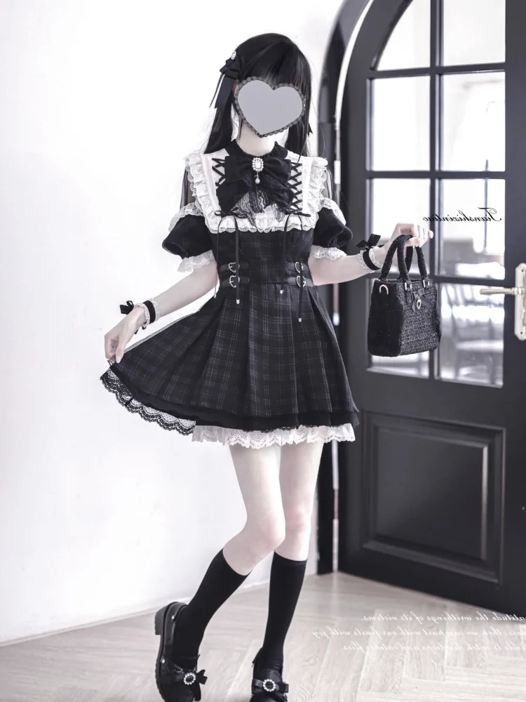 Landmine Short-sleeved Lace Bow Dress - Image 2