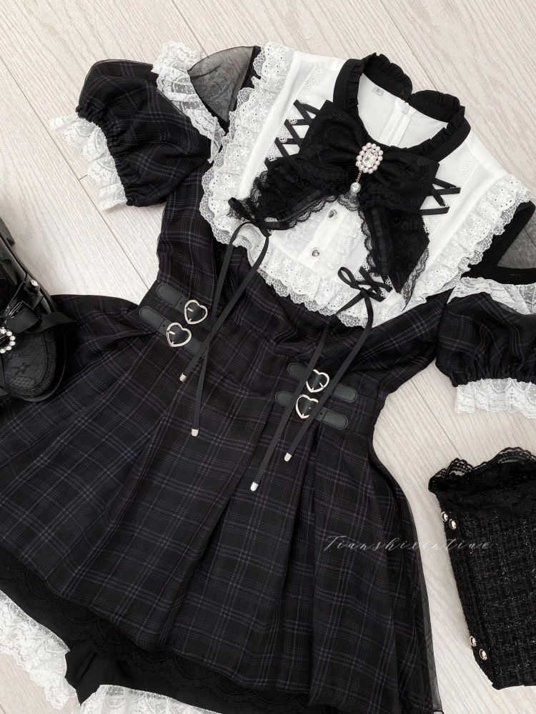 Landmine Short-sleeved Lace Bow Dress - Image 3