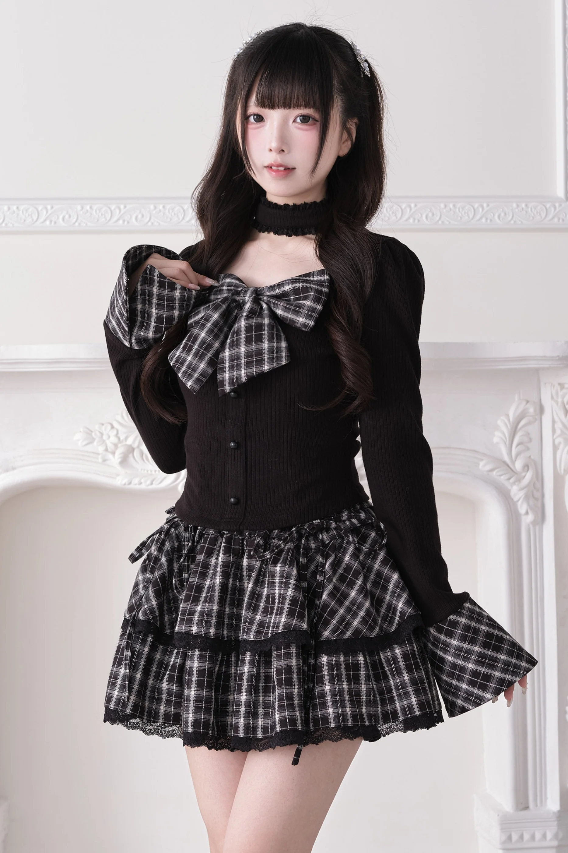 Large Bow Choker Knit Top