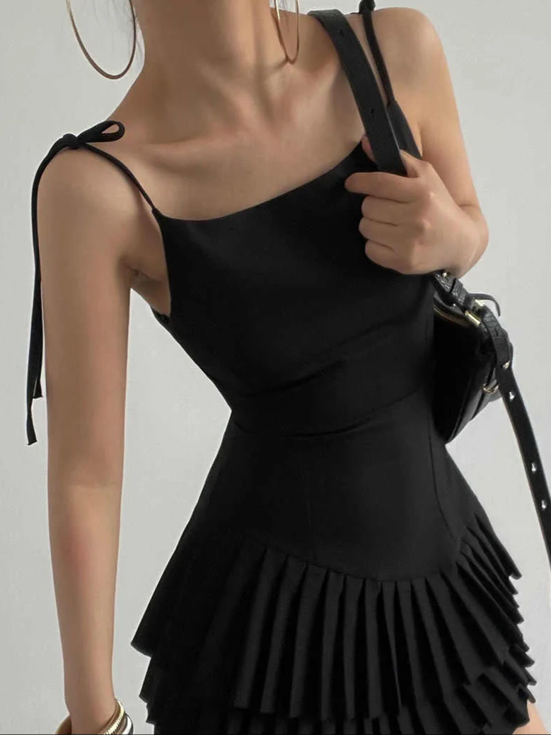 Layered Pleated Dark Coquette Dress - Image 2