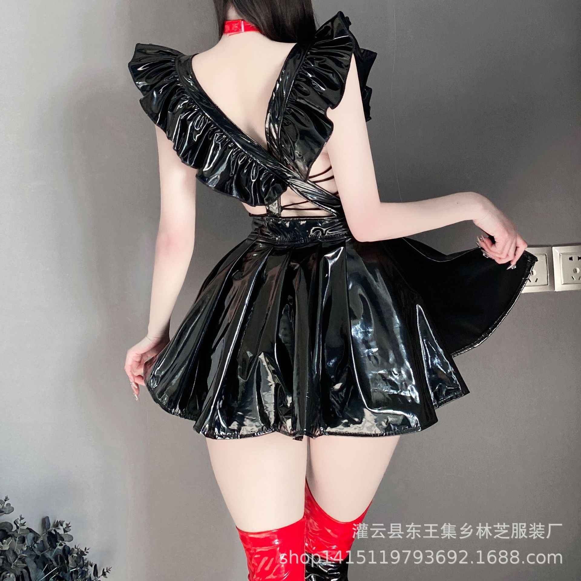 Leather Puffy Sleeves Maid Dress - Image 4