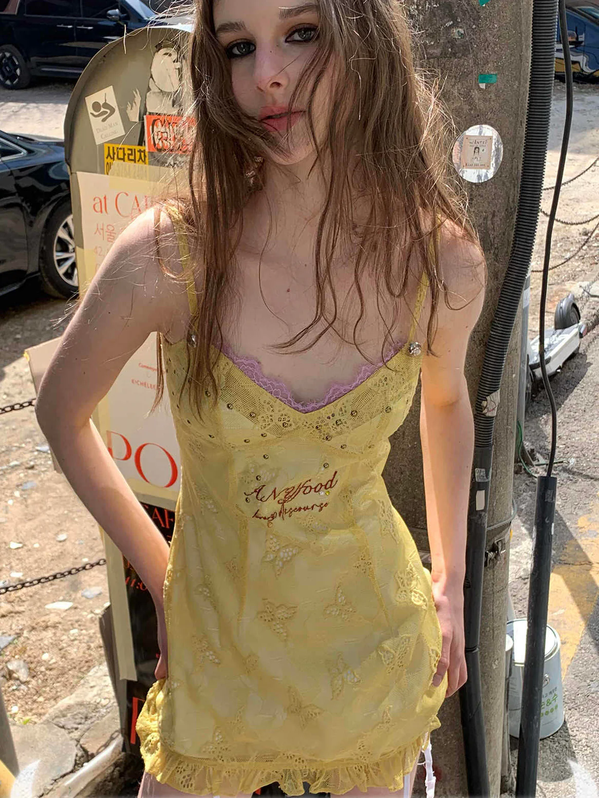 Lemon Yellow Butterfly Embroidery Dress - Image 2