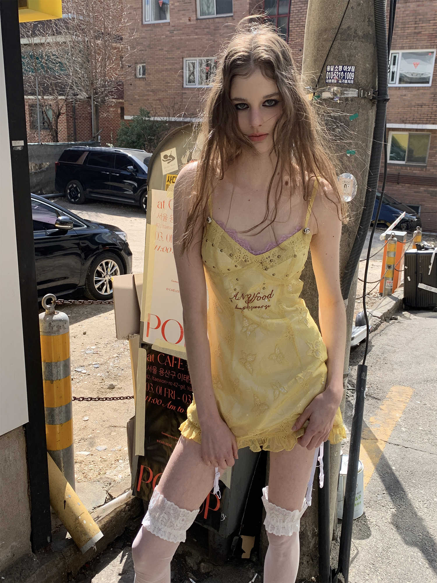 Lemon Yellow Butterfly Embroidery Dress - Image 3
