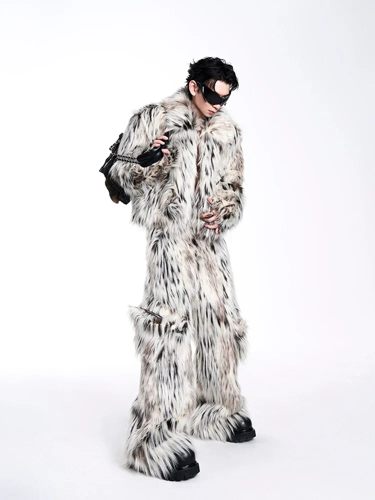 Leopard Fake Fur Jacket & Wide-Leg Fake Fur Pants Setup - Image 3
