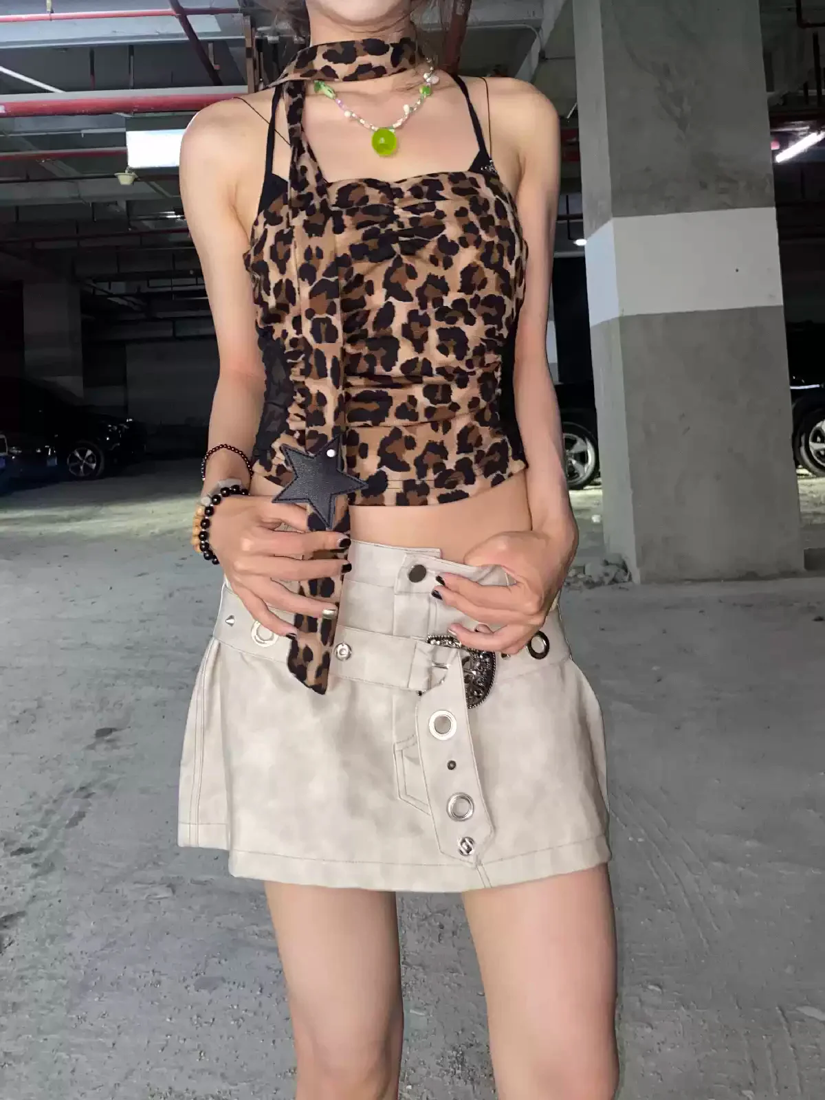 leopard print lace scarf tube top - Image 3