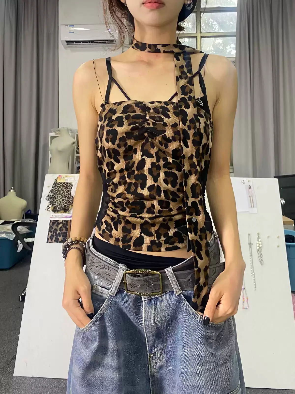 leopard print lace scarf tube top - Image 4