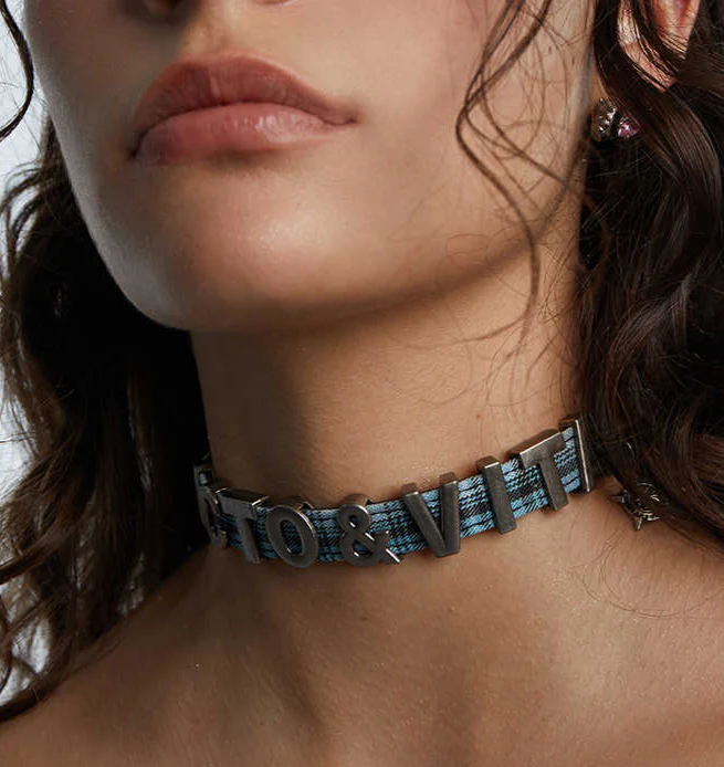 Letter Belt Plaid Y2K Choker - Image 2