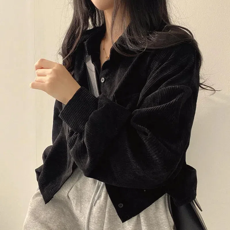 Light Academia Cropped Corduroy Jacket - Image 9
