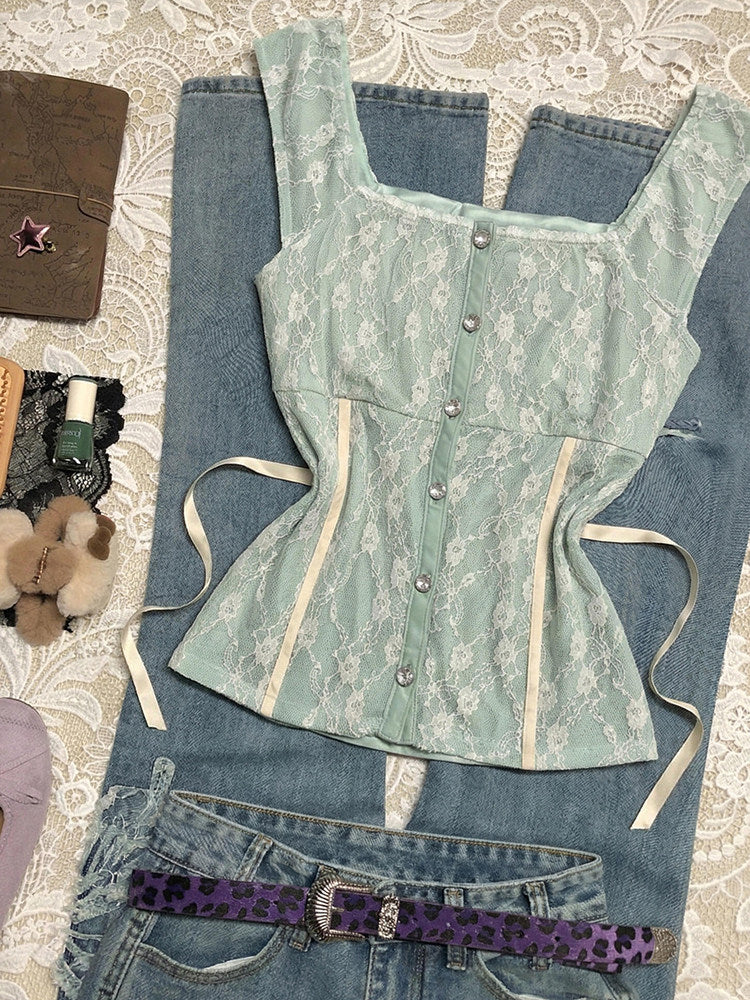 light green lace tank top - Image 3