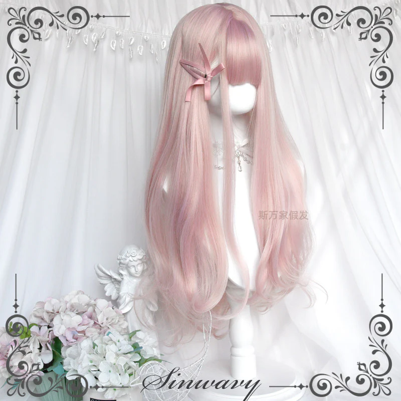 Light pink mixed yellow silk ballet style long curly hair - Image 3
