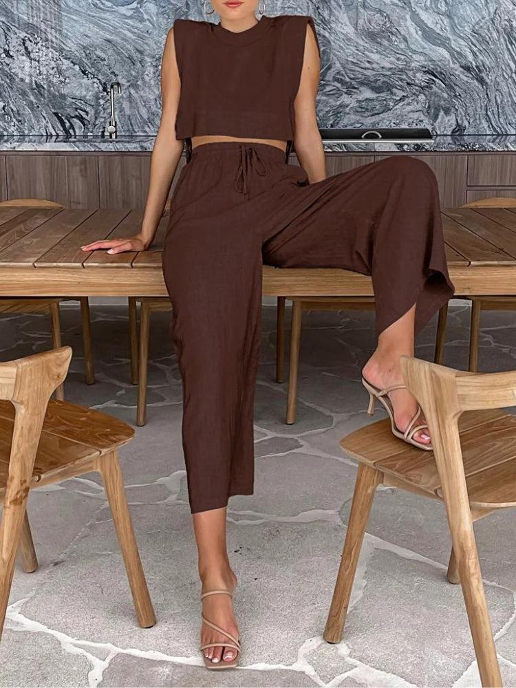Linen Lace Up Crop Top & Pants Coord - Image 7