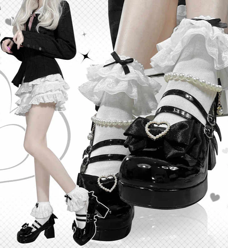 Lolita Bow Pearls Mary Jane Shoes - Image 2
