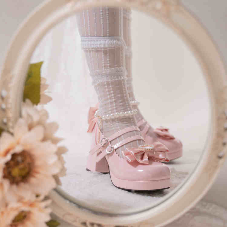 Lolita Bow Pearls Mary Jane Shoes - Image 3