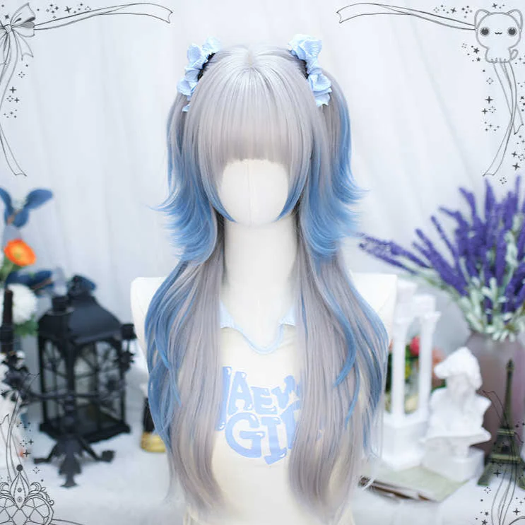 Lolita Gray&Blue Long Wig - Image 3