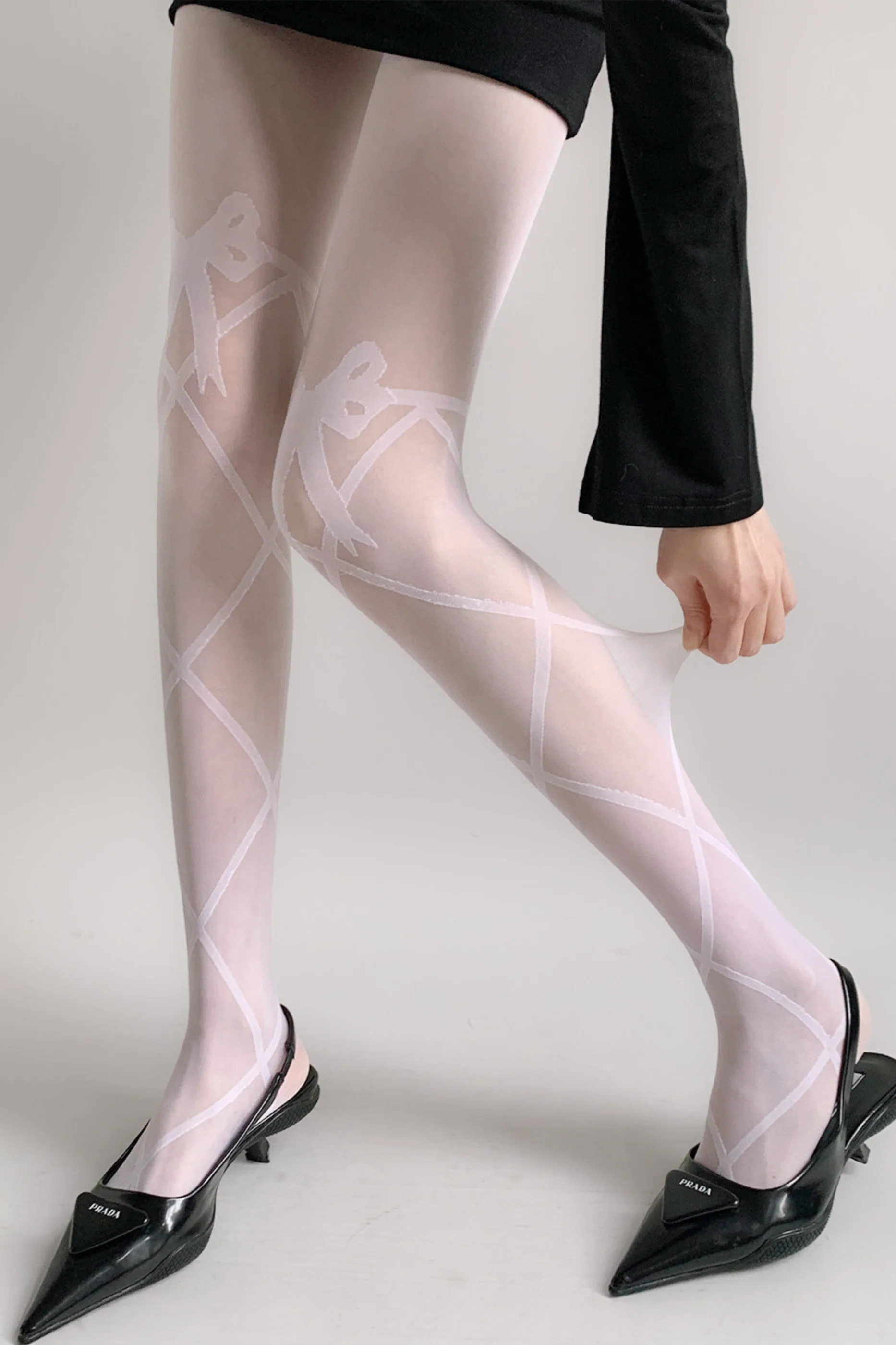 Sheer Ribbon Design Tights - Image 3