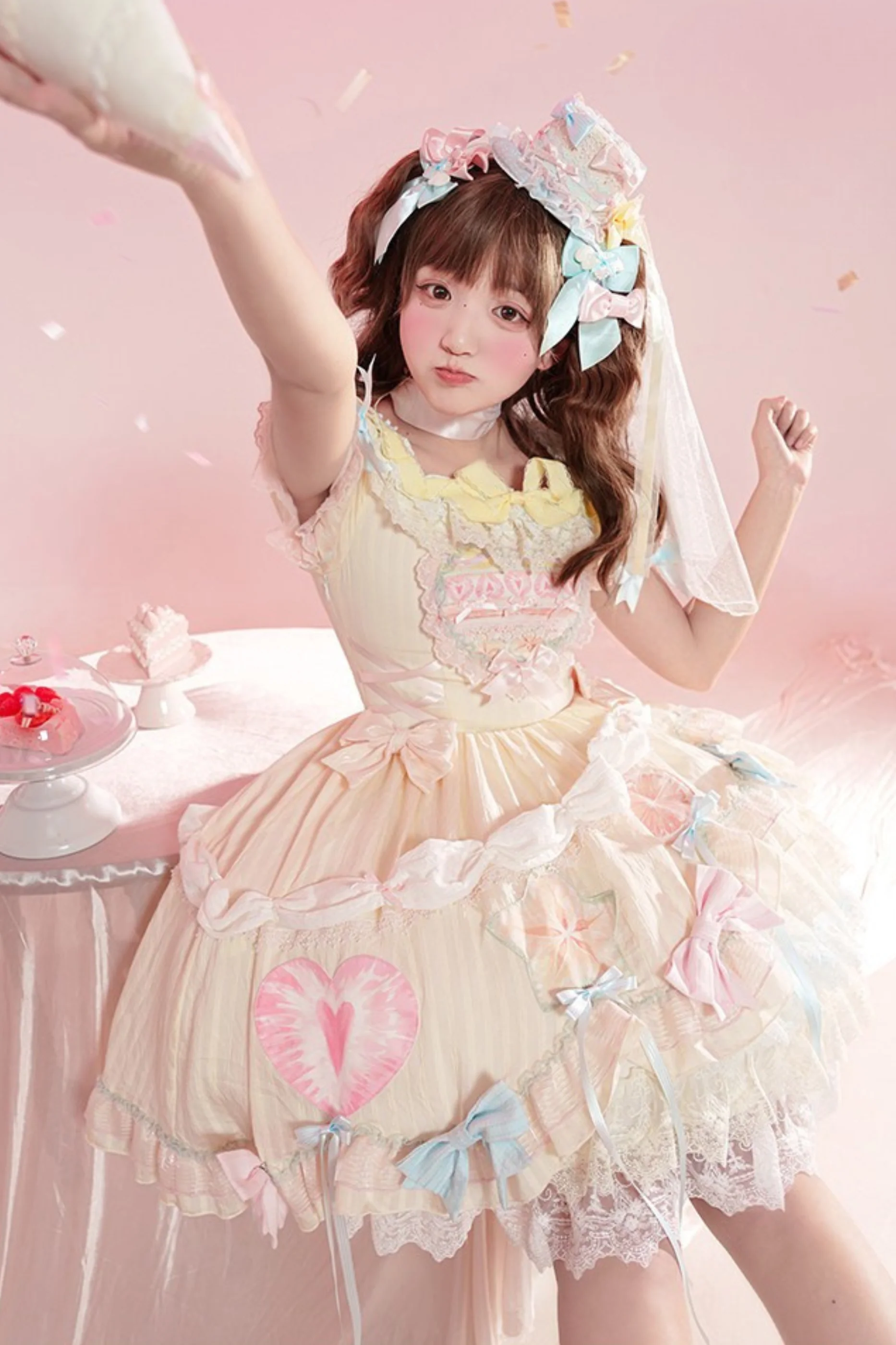 Slice Cake Gorgeous Lolita Dress + Jumper Skirt + Headband + Clip + Hat - Image 10