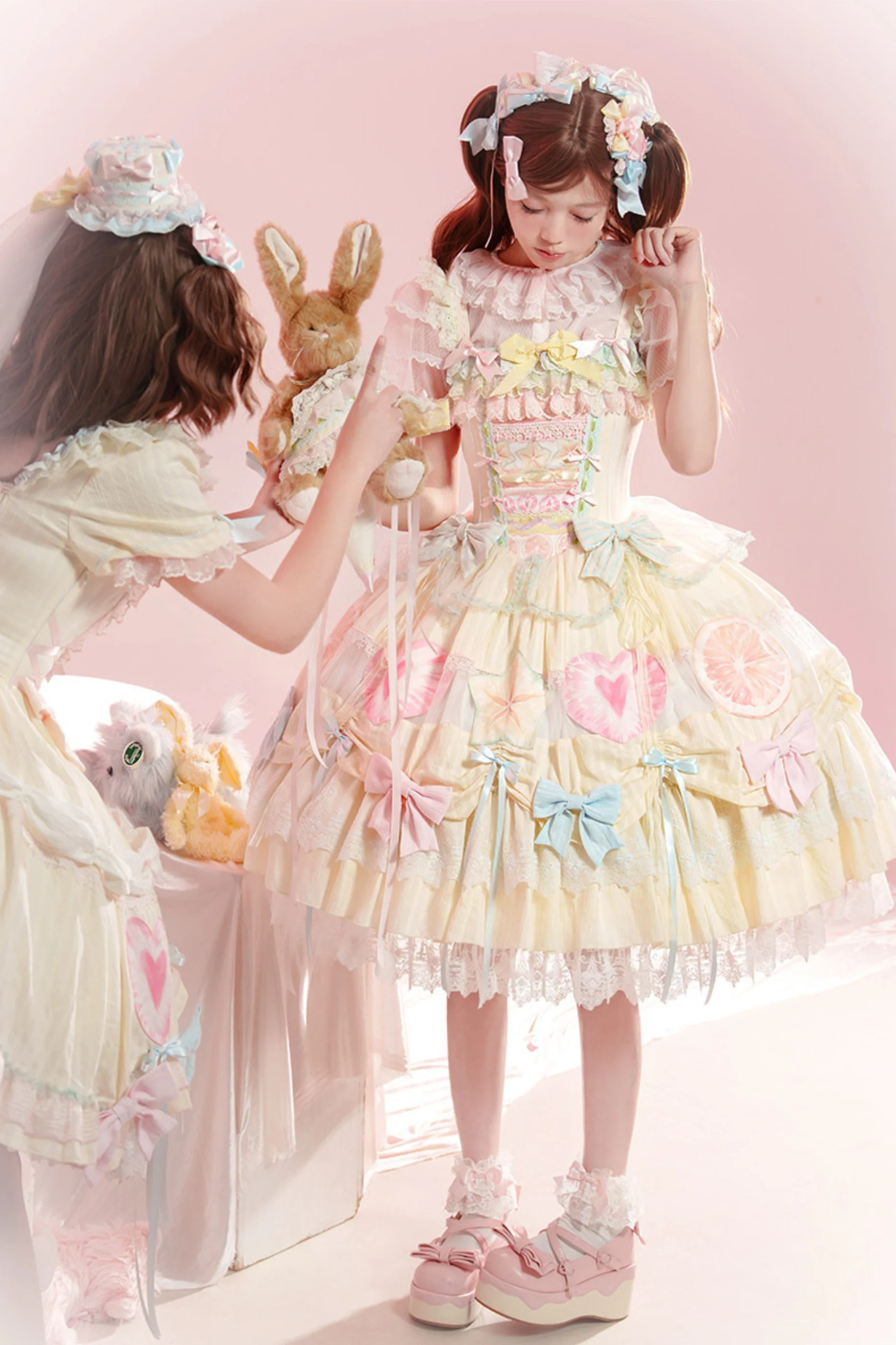 Slice Cake Gorgeous Lolita Dress + Jumper Skirt + Headband + Clip + Hat - Image 12