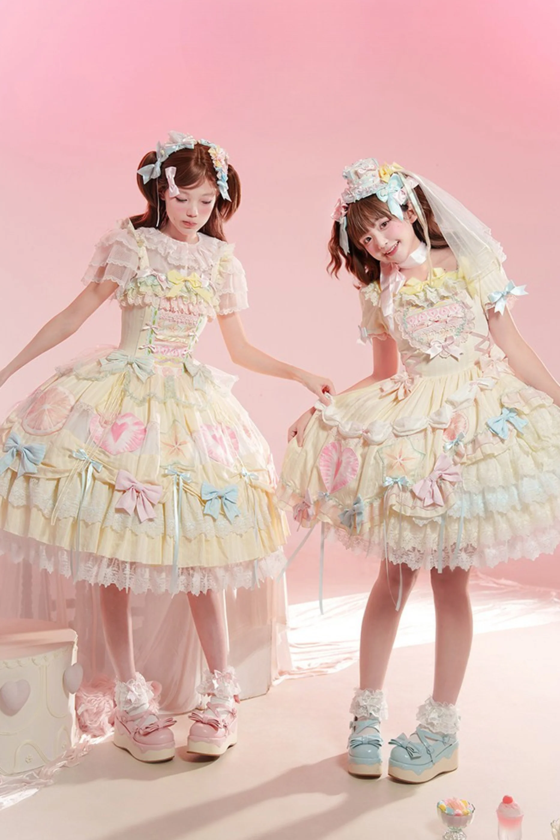 Slice Cake Gorgeous Lolita Dress + Jumper Skirt + Headband + Clip + Hat - Image 2