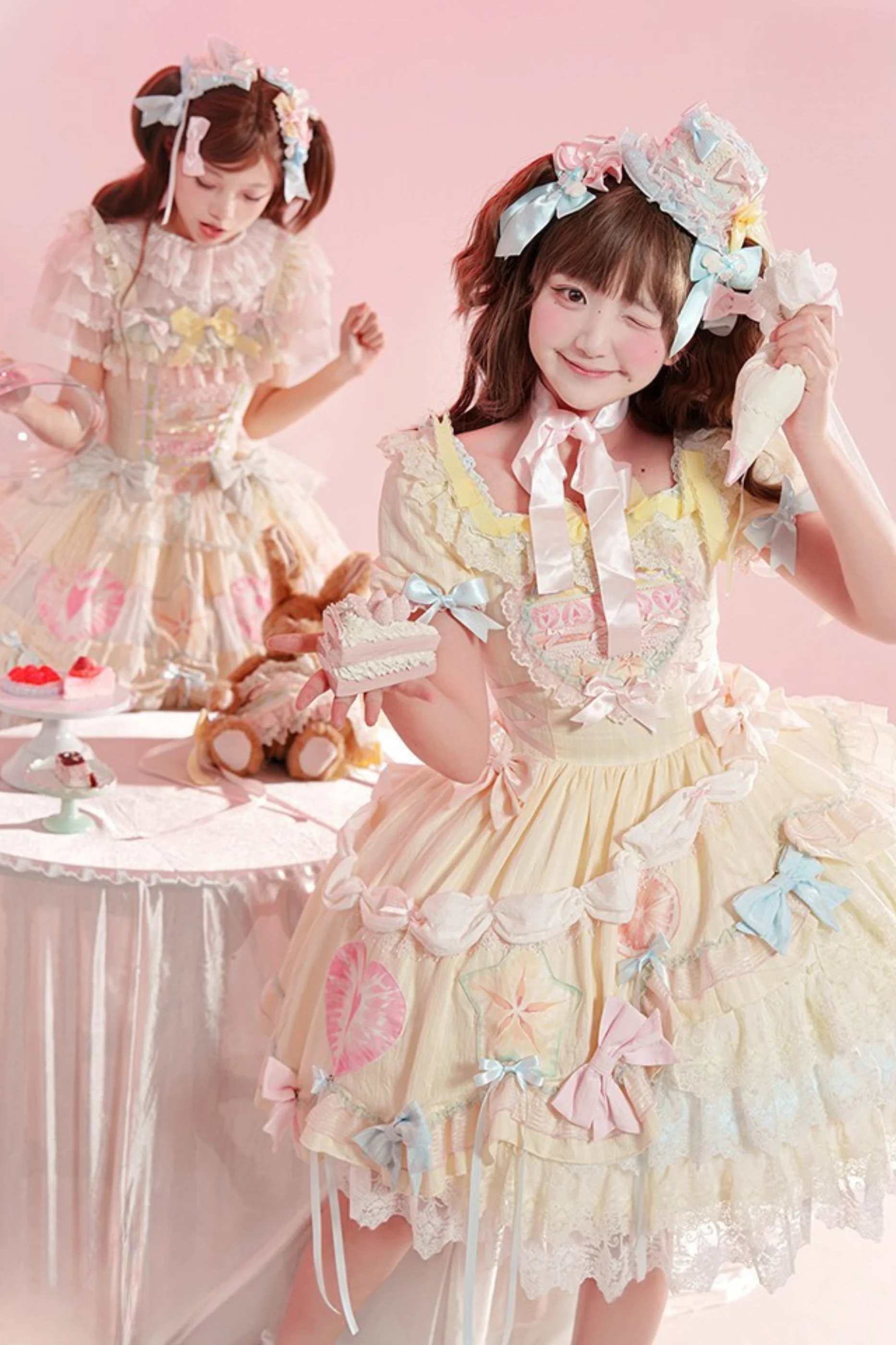 Slice Cake Gorgeous Lolita Dress + Jumper Skirt + Headband + Clip + Hat - Image 5