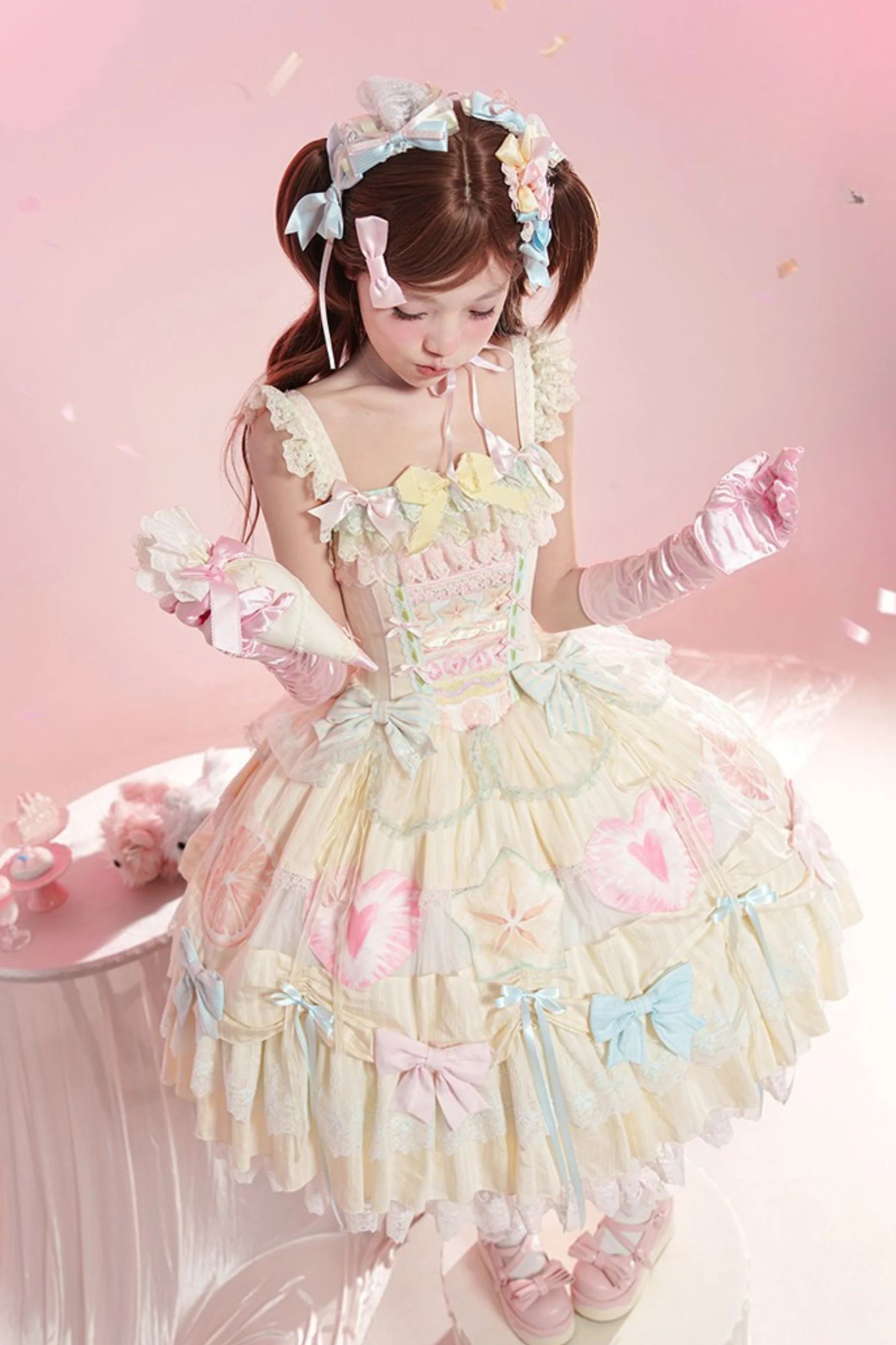 Slice Cake Gorgeous Lolita Dress + Jumper Skirt + Headband + Clip + Hat - Image 9