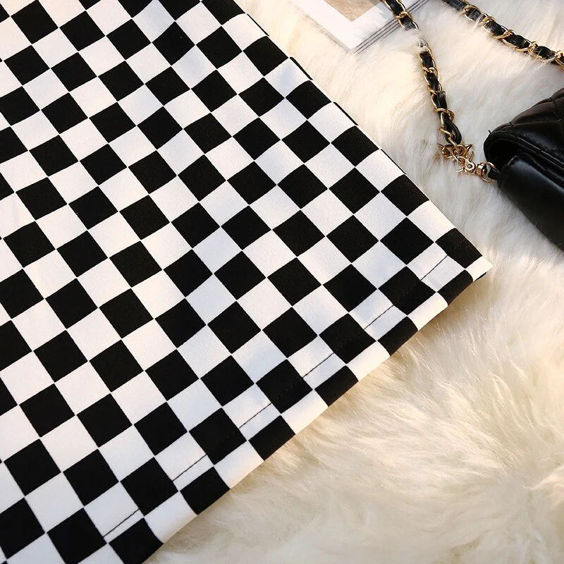 Checkerboard Print Long Plaid Skirt - Image 19