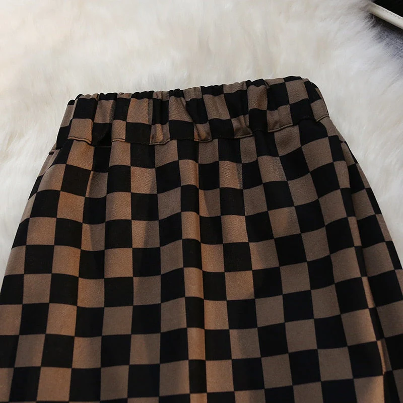 Checkerboard Print Long Plaid Skirt - Image 24