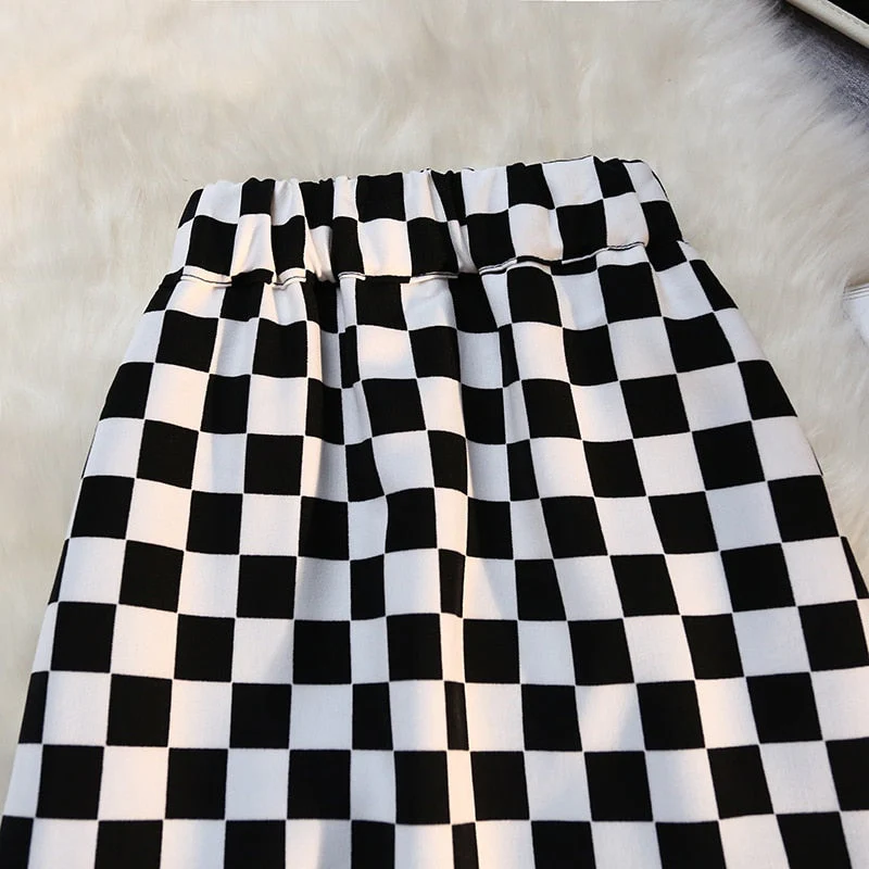Checkerboard Print Long Plaid Skirt - Image 7