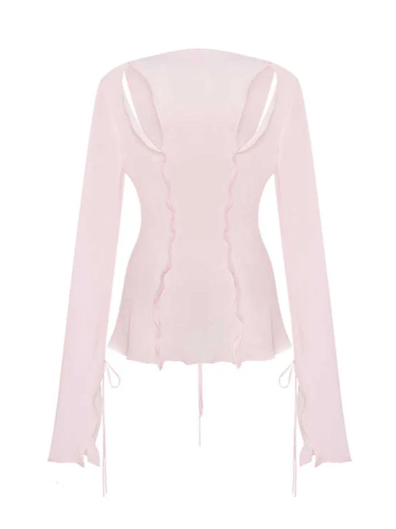 Long-sleeved Ruffled Coquette Knitted Top - Image 2