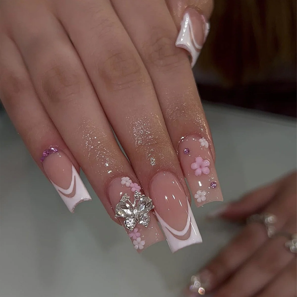 Long Square Press On Nails - Image 45