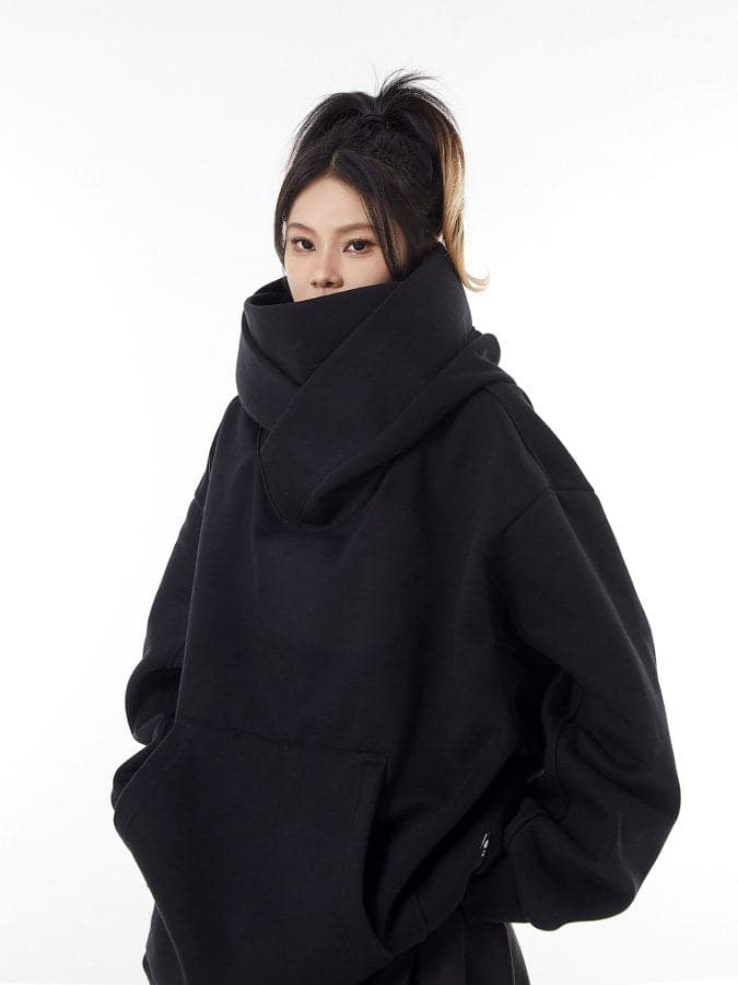 Loose Fit High Neck Hooded Pullover - Image 2
