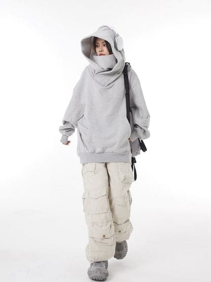 Loose Fit High Neck Hooded Pullover - Image 4