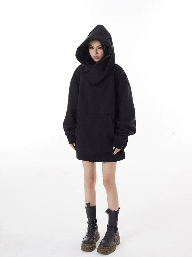 Loose Fit High Neck Hooded Pullover - Image 9