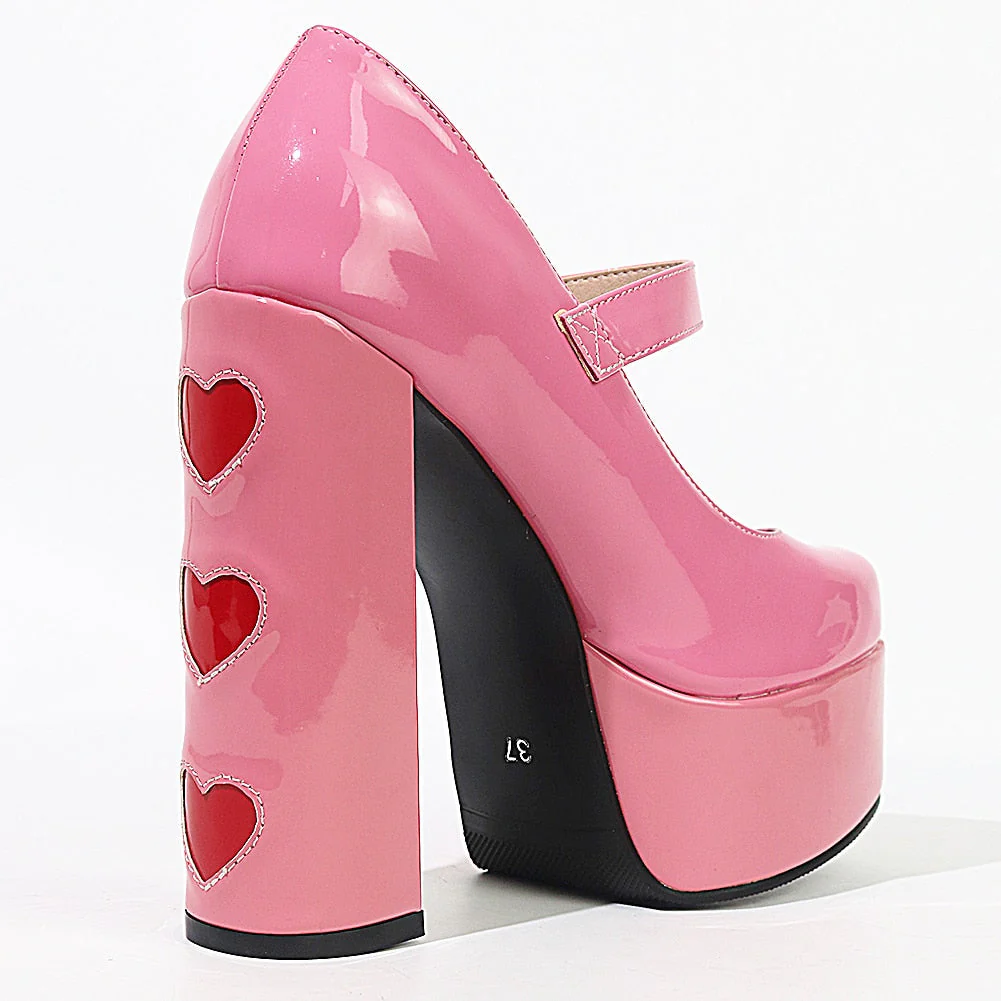 Lovecore Hearts Mary Janes High Heels Pink - Image 2