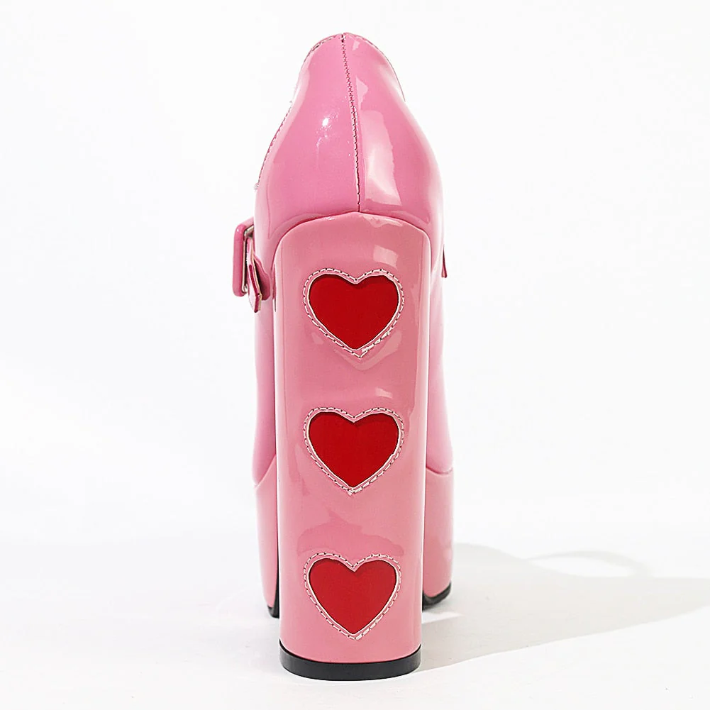 Lovecore Hearts Mary Janes High Heels Pink - Image 7